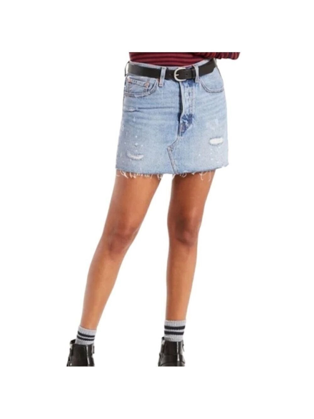Levis Deconstructed mini skirt raw hem light wash 100% cotton jean skirt 24